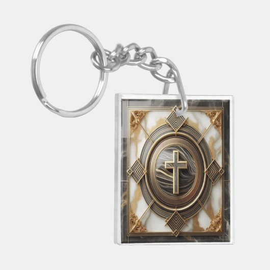 金箔を施した大理石の上にアブソリューションでエレガンス キーホルダー (正面左)