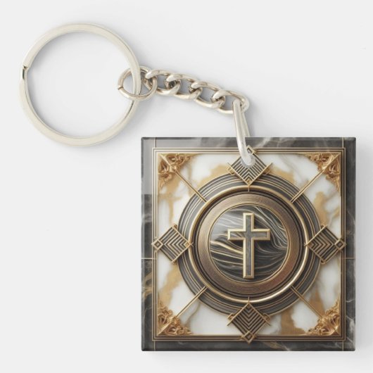 金箔を施した大理石の上にアブソリューションでエレガンス キーホルダー (正面)