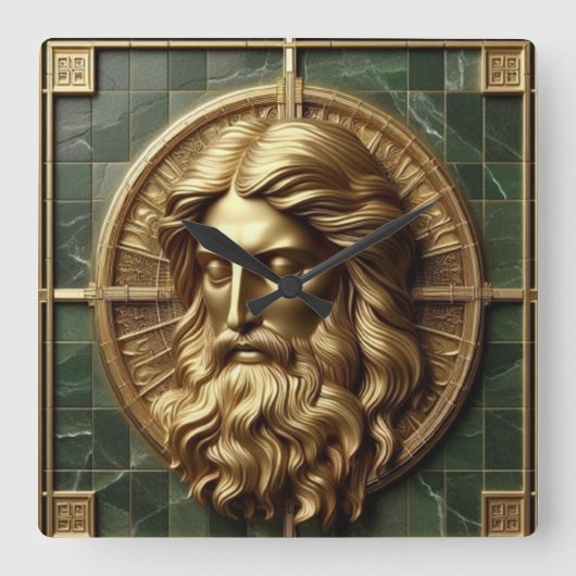 金箔を施した大理石の上にアブソリューションでエレガンス スクエア壁時計 (正面)