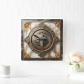 金箔を施した大理石の上にアブソリューションでエレガンス スクエア壁時計 (ホーム)