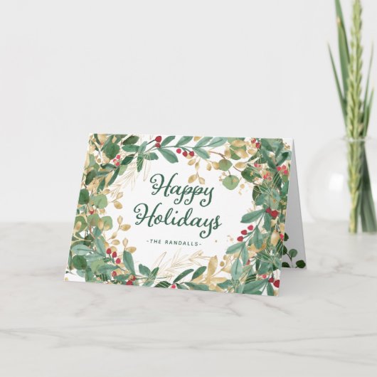 金箔を施した緑 |ハッピーホリデー シーズンカード (正面)