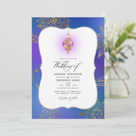 金箔アラビアンボリウッド結婚の写真インビタティ 招待状 (スタンド正面)