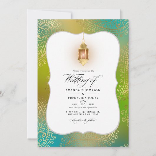 金箔アラビアンボリウッド結婚の写真インビタティ 招待状 (正面)
