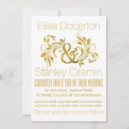 金箔アンパサンドおよびスクロールリーフ結婚フローラ 招待状