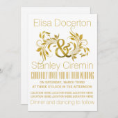 金箔アンパサンドおよびスクロールリーフ結婚フローラ 招待状 (正面/裏面)