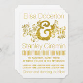 金箔アンパサンドおよびスクロールリーフ結婚フローラ 招待状 (正面/裏面)