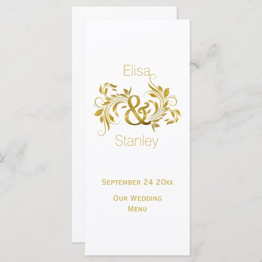 金箔アンパサンドおよびス結婚クロールのメニューカード メニュー (正面/裏面)
