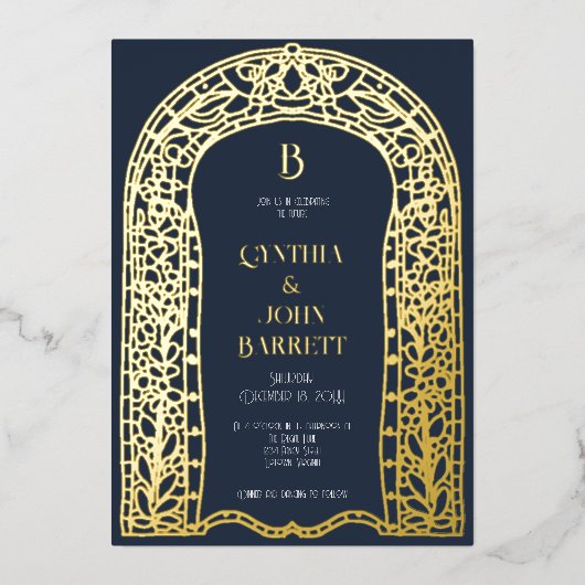 金箔アールデコインスパイア結婚式招待状 箔招待状 (正面)