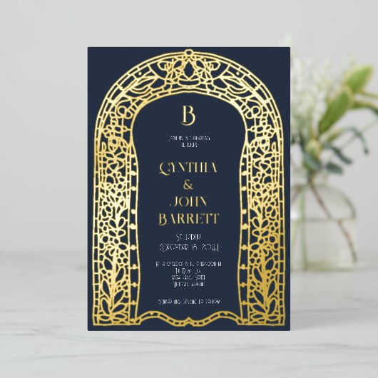 金箔アールデコインスパイア結婚式招待状 箔招待状 (立ち正面)