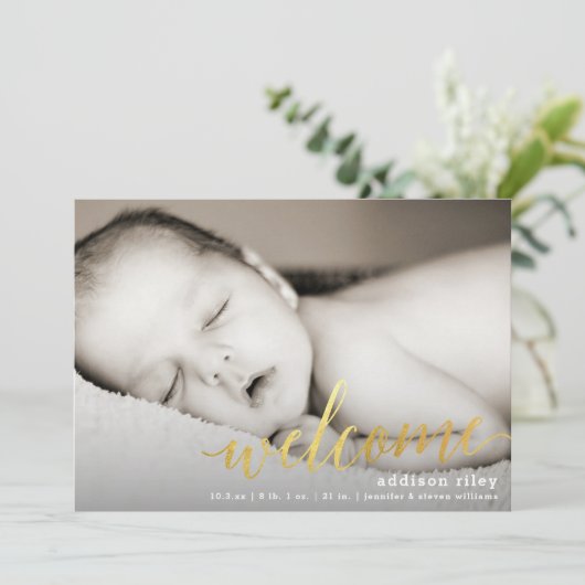 金箔ウェルカムフェイク金ゴールド |誕生のお知らせ 案内状 (スタンド正面)