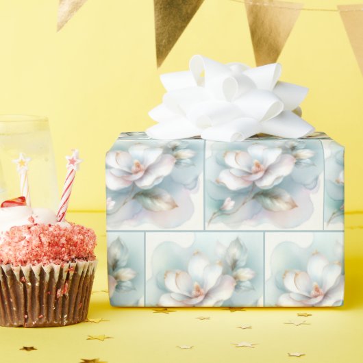 金箔エッジホワイトマグノリアブロッサム ラッピングペーパー (誕生日パーティー)