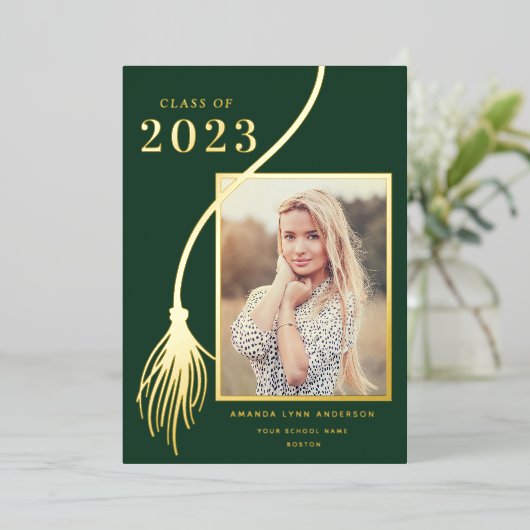 金箔エレガントのタッセル卒業発表 箔招待状 (立ち正面)