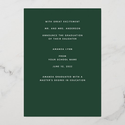 金箔エレガントのタッセル卒業発表 箔招待状 (裏面)