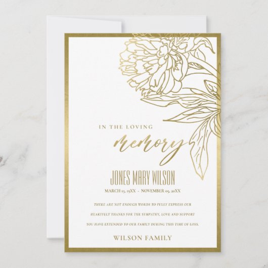 金箔エレガントフローラフェイク悔やみや弔慰 サンキューカード (正面)