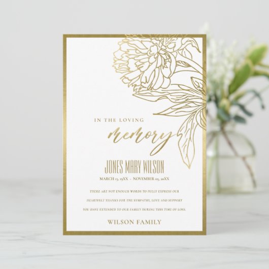 金箔エレガントフローラフェイク悔やみや弔慰 サンキューカード (スタンド正面)