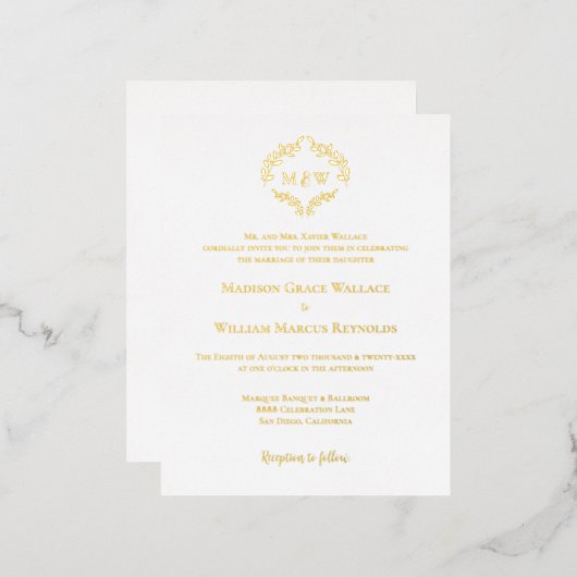 金箔エレガントリースモノグラフォーマルム結婚ズ 箔招待状ポストカード (正面/裏面)