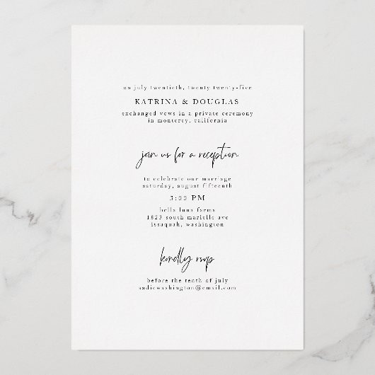 金箔エロペ結婚メントの発表写真 箔招待状 (裏面)