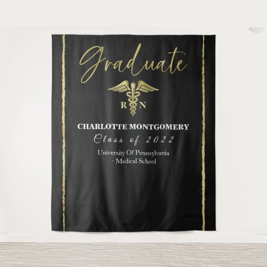 金箔カドゥセウスナース医学卒業背景 タペストリー (正面)