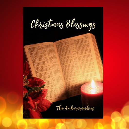 金箔キャンドルポインセチア旧聖書 箔シーズンカード