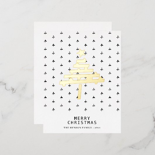 金箔クリスマスツリー模様ミニマリスト 箔シーズンポストカード (正面/裏面)