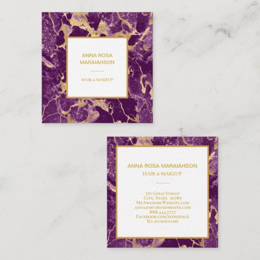 *~*金箔グラム紫大理石チモダンッガーリーク スクエア名刺 (正面/裏面)