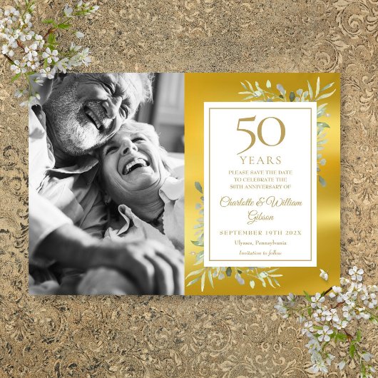 金箔グリーン50回目結婚記念写真 セーブザデート