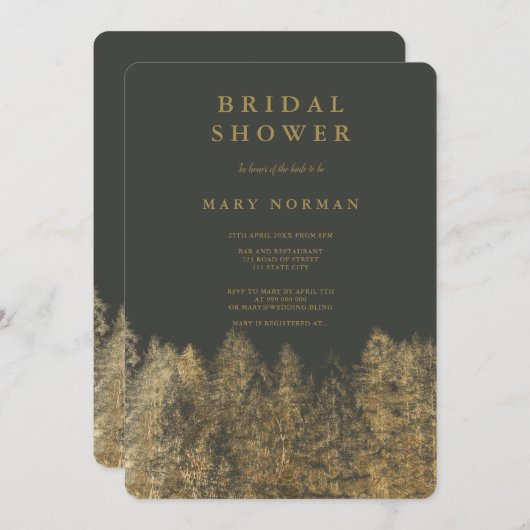 金箔グレー秋マツブライダルシャワー 招待状 (正面/裏面)