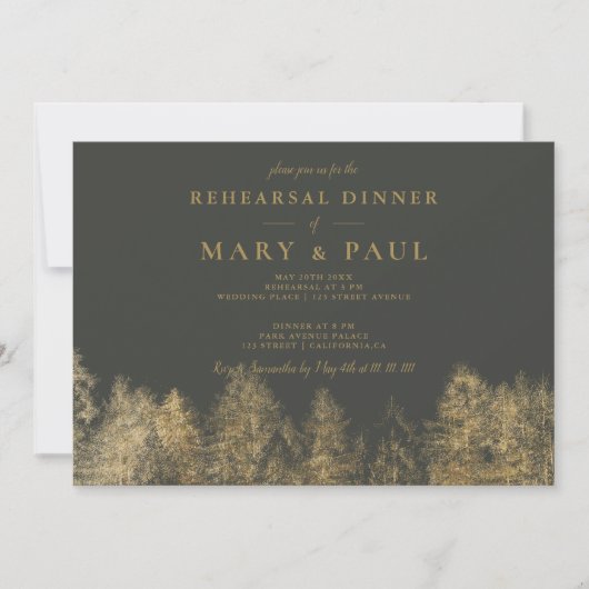 金箔グレー秋松リハーサルディナー 招待状 (正面)