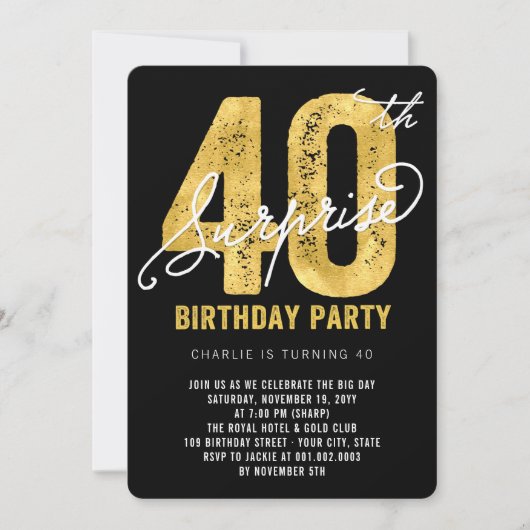 金箔サプはっきりしたライズ40歳誕生日パーティー招待状 招待状 (正面)