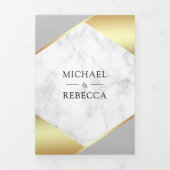 金箔ジオメトリックホワイトマーブルフォト結婚ズ 三つ折り招待状 (カバー)