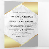 金箔ジオメトリックホワイトマーブルフォト結婚ズ 三つ折り招待状 (内部最初)