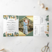 金箔ジオメトリック葉トロピカルフォトズ結婚ス 三つ折り招待状 (内部)