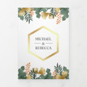 金箔ジオメトリック葉トロピカルフォトズ結婚ス 三つ折り招待状 (カバー)