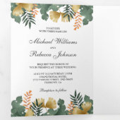 金箔ジオメトリック葉トロピカルフォトズ結婚ス 三つ折り招待状 (内部最初)