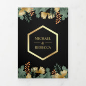 金箔ジオメトリック葉トロピカルフォトズ結婚ス 三つ折り招待状 (カバー)