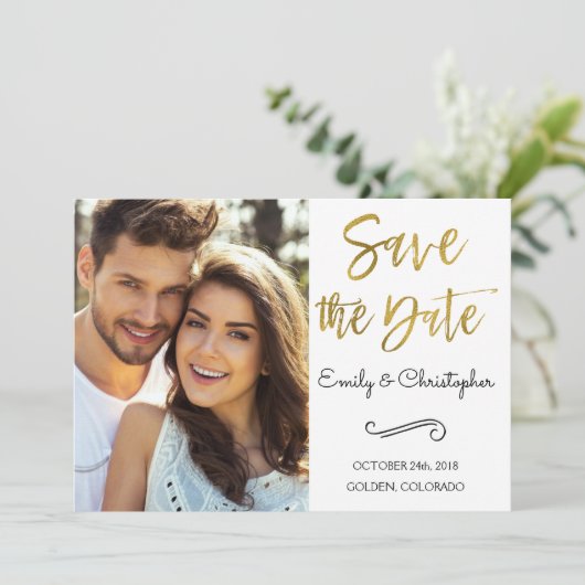 金箔スクリプトウェディング日付の写真を保存 セーブザデート (スタンド正面)