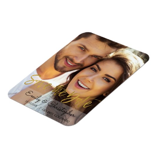 金箔スクリプトウェディング日付磁石を保存 マグネット (左側)