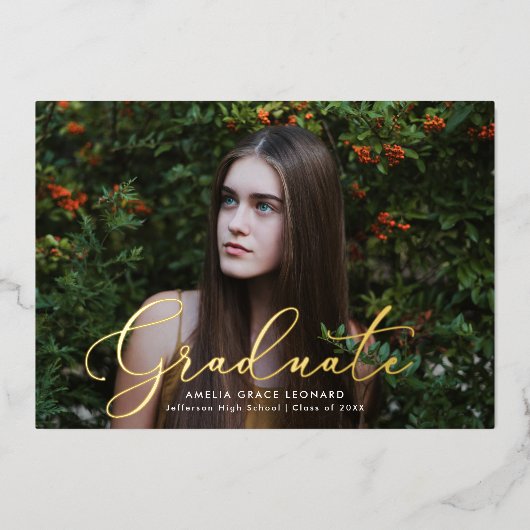 金箔スクリプトフォト卒業発表 箔招待状 (正面)