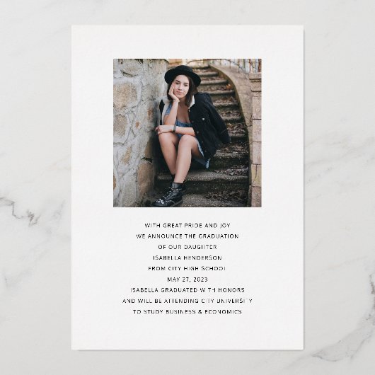 金箔スクリプトフォト卒業発表 箔招待状 (裏面)