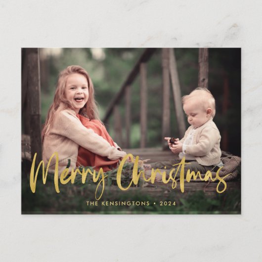 金箔スクリプトメリークリスマスホリデーフォト シーズンポストカード (正面)