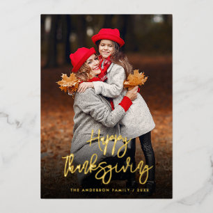 金箔スクリプトhappy thanksgiving写真カード 箔シーズンカード
