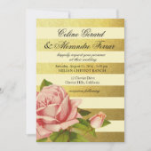 金箔ストライプのヴィンテージフローラ|金ゴールドアイボリー 招待状 (正面)