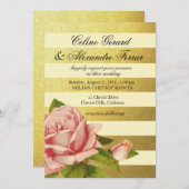 金箔ストライプのヴィンテージフローラ|金ゴールドアイボリー 招待状 (正面/裏面)