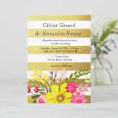 金箔ストライプの民俗花結婚の黄色 招待状 (スタンド正面)