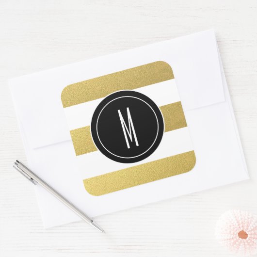 金箔ストライプ製 |ブラックモノグラム スクエアシール (封筒)