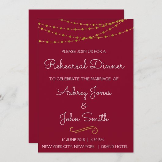 金箔ストリングライト&スクリプトリハーサルディナー 招待状 (正面/裏面)