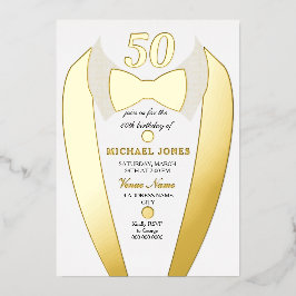 金箔タキシードのスーツMens 50th誕生日パーティー 箔招待状