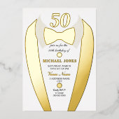金箔タキシードのスーツMens 50th誕生日パーティー 箔招待状 (正面)