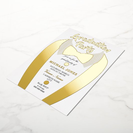 金箔タキシードスーツ卒業グラードパーティー 箔招待状 (回転した状態)