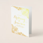 金箔ダマスクレースヴィンテージ結婚式プログラム 箔カード (正面)